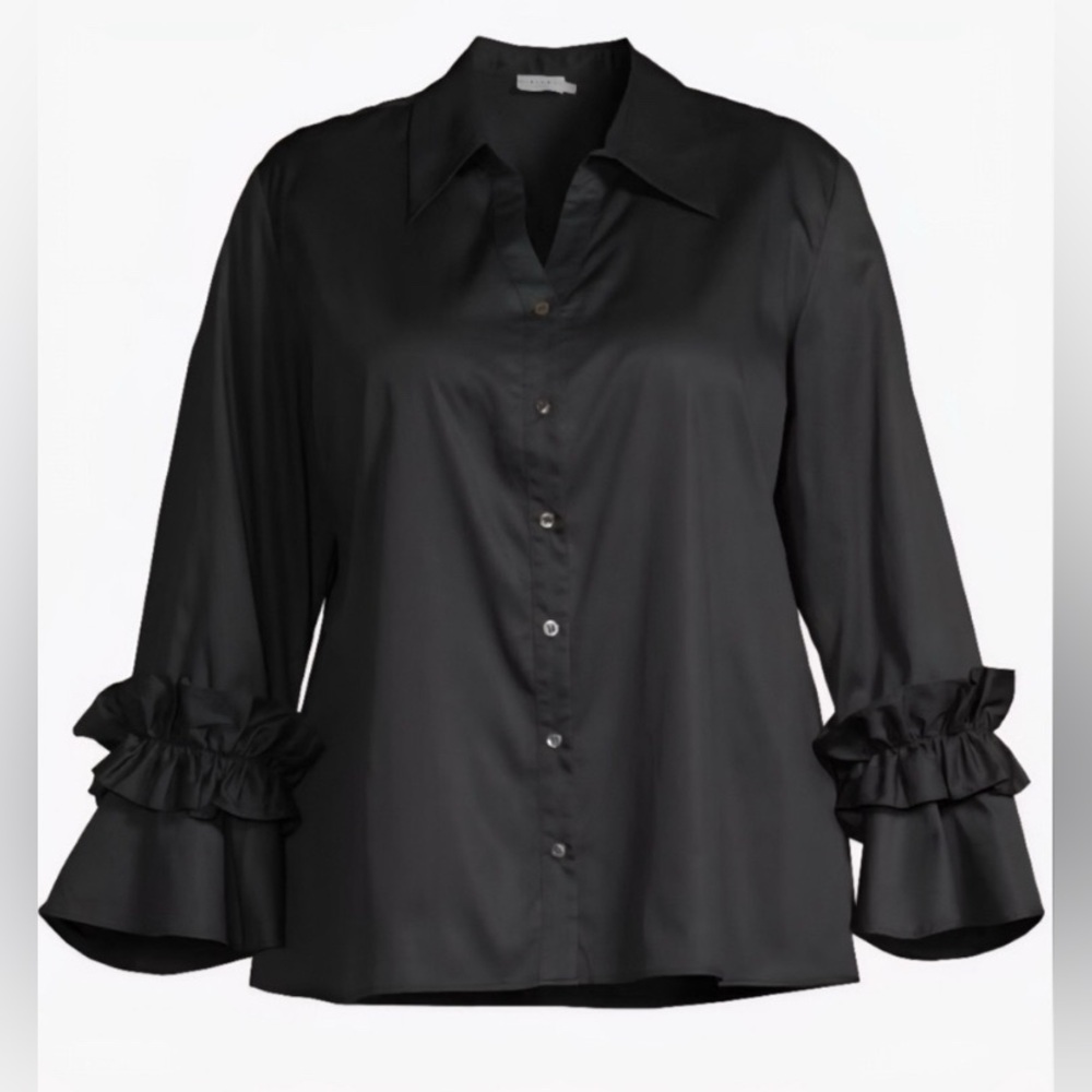 $228 HARSHMAN Selina Striped Ruffle-Trim 100% Cotton Shirt Size S Fits Up to M